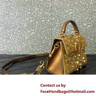 Valentino Mini VSling Bag in Beads 3D Embroidery with Crystals and Sequins gold 2023