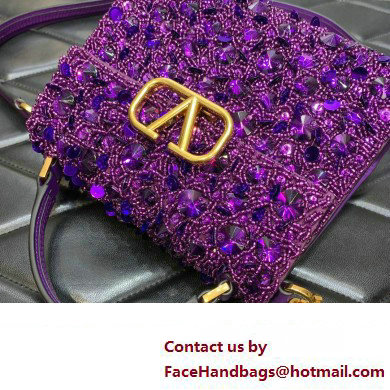 Valentino Mini VSling Bag in Beads 3D Embroidery with Crystals and Sequins purple 2023