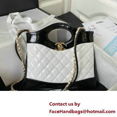 chanel mini 31 bag in patent leather AS4133 WHITE/BLACK 2023
