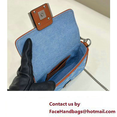 fendi Light blue denim Mini Baguette bag with FF embroidery 2023