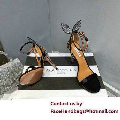 Aquazzura Heel 10.5cm Bow Tie Crystal Sandals Black 2023 - Click Image to Close