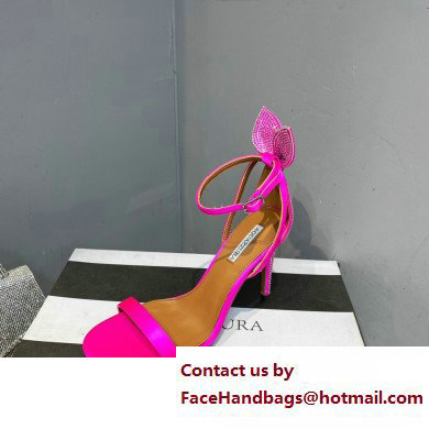 Aquazzura Heel 10.5cm Bow Tie Crystal Sandals Fuchsia 2023