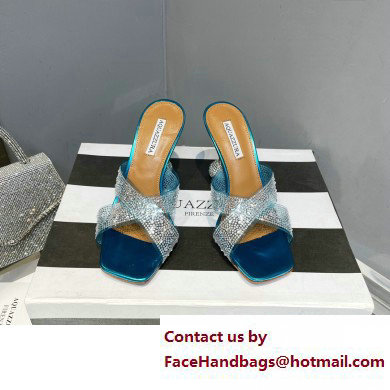 Aquazzura Heel 8.5cm Plexi Yes Darling Crystal Mules Blue 2023