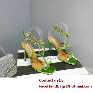 Aquazzura Heel 9.5cm Cha Cha Cha Crystal Sandals Metallic Green 2023