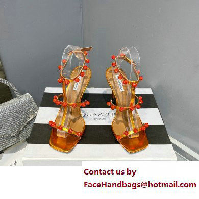 Aquazzura Heel 9.5cm Cha Cha Cha Crystal Sandals Metallic Yellow 2023