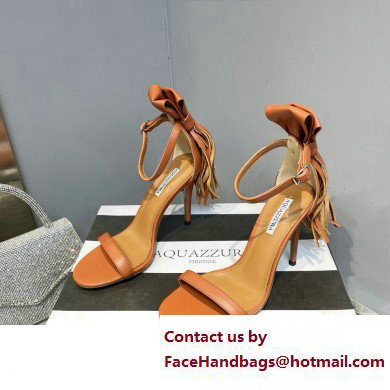 Aquazzura Heel 9.5cm Whip-It Fringe Leather Sandals Brown 2023
