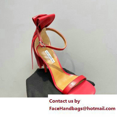Aquazzura Heel 9.5cm Whip-It Fringe Leather Sandals Red 2023
