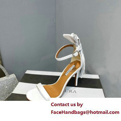 Aquazzura Heel 9.5cm Whip-It Fringe Leather Sandals White 2023
