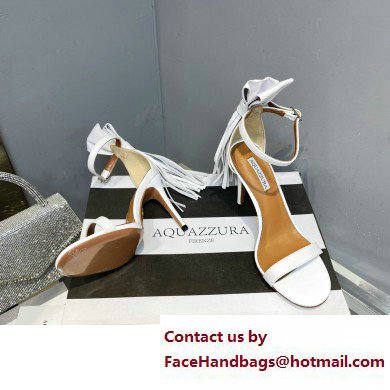 Aquazzura Heel 9.5cm Whip-It Fringe Leather Sandals White 2023