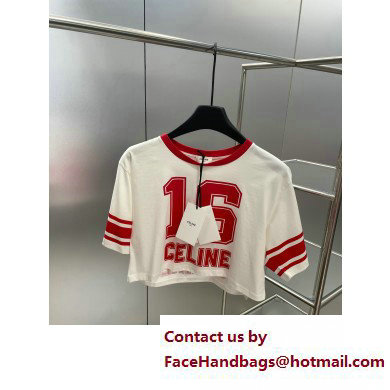 Celine 16 cropped t-shirt in cotton jersey off white/red intense 2023