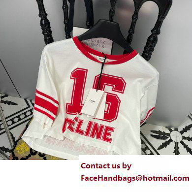 Celine 16 cropped t-shirt in cotton jersey off white/red intense 2023