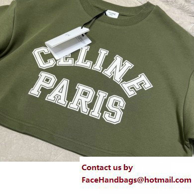 Celine Cropped T-shirt in Cotton fleece KAKI MILITAIRE/OFF WHITE 2023