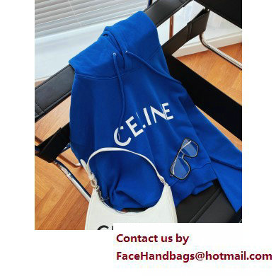 Celine Cropped hoodie in cotton fleece Bleu paon / off white 2023