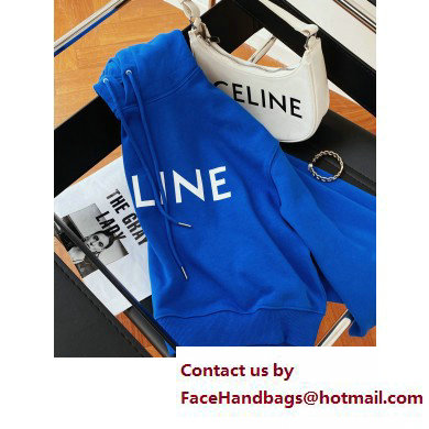 Celine Cropped hoodie in cotton fleece Bleu paon / off white 2023
