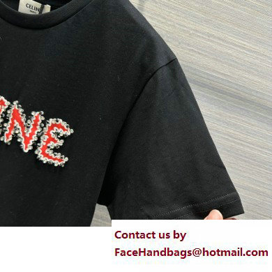 Celine rhinestones loose t-shirt in cotton jersey Black / Red 2023