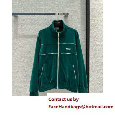 Celine tracksuit jacket and pants in velvet jersey vert bouteille / off white 2023
