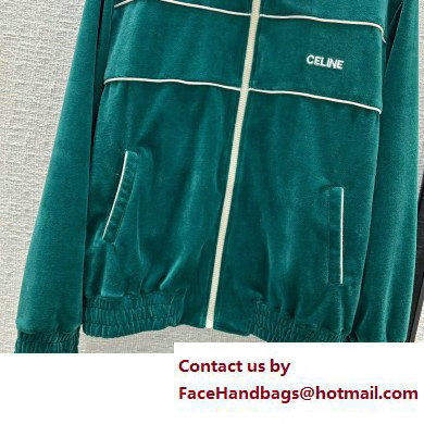 Celine tracksuit jacket and pants in velvet jersey vert bouteille / off white 2023