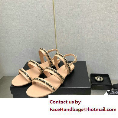 Chanel Chain Lambskin Flat Sandals Beige 2023
