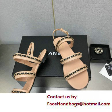 Chanel Chain Lambskin Flat Sandals Beige 2023