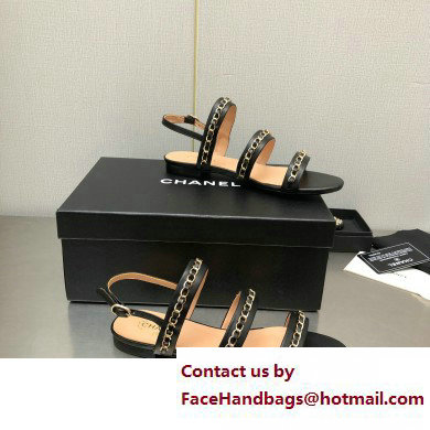 Chanel Chain Lambskin Flat Sandals Black 2023