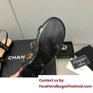 Chanel Chain Lambskin Flat Sandals Black 2023