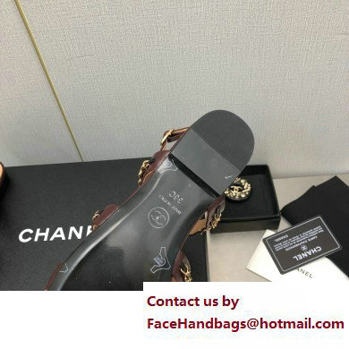 Chanel Chain Lambskin Flat Sandals Burgundy 2023