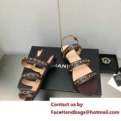 Chanel Chain Lambskin Flat Sandals Burgundy 2023