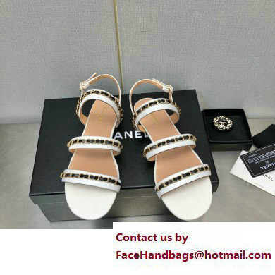 Chanel Chain Lambskin Flat Sandals White 2023