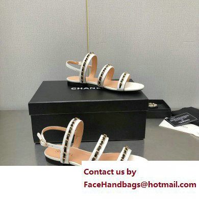 Chanel Chain Lambskin Flat Sandals White 2023