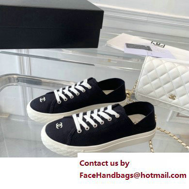 Chanel Front CC Logo Canvas Sneakers Black 2023