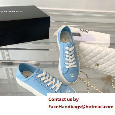 Chanel Front CC Logo Canvas Sneakers Blue 2023