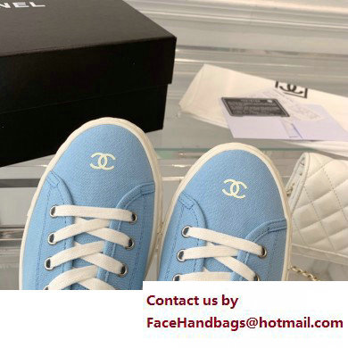 Chanel Front CC Logo Canvas Sneakers Blue 2023