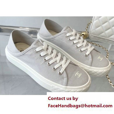 Chanel Front CC Logo Canvas Sneakers Gray 2023