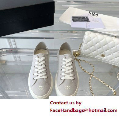 Chanel Front CC Logo Canvas Sneakers Gray 2023