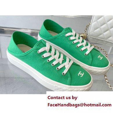 Chanel Front CC Logo Canvas Sneakers Green 2023