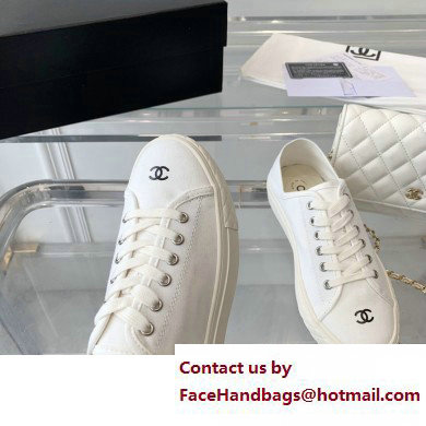 Chanel Front CC Logo Canvas Sneakers White 2023