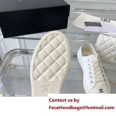 Chanel Front CC Logo Canvas Sneakers White 2023