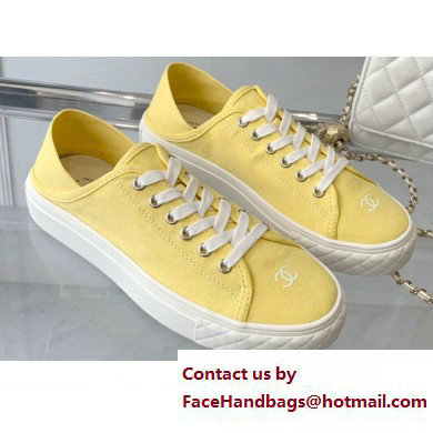 Chanel Front CC Logo Canvas Sneakers Yellow 2023