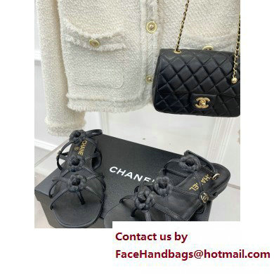Chanel Heel 2cm CC Logo and Camellia Sandals Black 2023