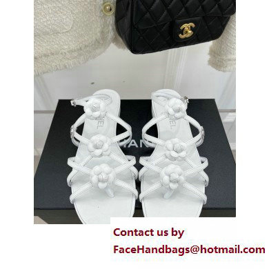Chanel Heel 2cm CC Logo and Camellia Sandals White 2023