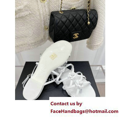 Chanel Heel 2cm CC Logo and Camellia Sandals White 2023