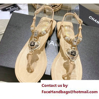 Chanel Heel 3cm Metal Strass and Pearls Sandals G39674 Beige 2023