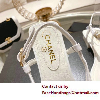 Chanel Heel 3cm Metal Strass and Pearls Sandals G39674 White 2023