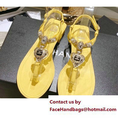 Chanel Heel 3cm Metal Strass and Pearls Sandals G39674 Yellow 2023