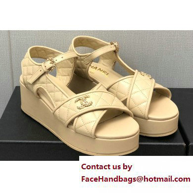 Chanel Heel 5cm CC Logo Sandals G39918 Leather Beige 2023