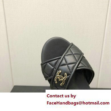 Chanel Heel 5cm CC Logo Sandals G39918 Leather Black 2023