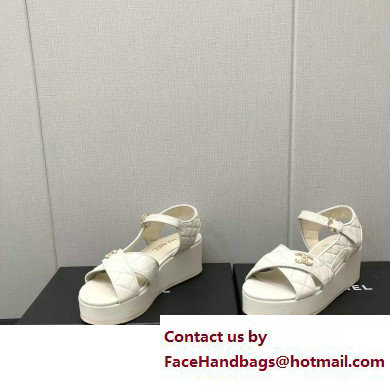 Chanel Heel 5cm CC Logo Sandals G39918 Leather White 2023