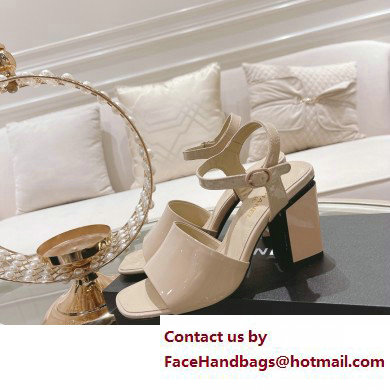 Chanel Heel 7.5cm Patent Leather Sandals Beige 2023