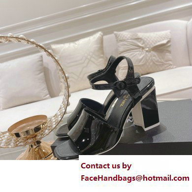 Chanel Heel 7.5cm Patent Leather Sandals Black 2023