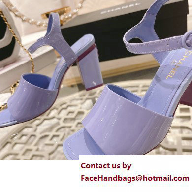 Chanel Heel 7.5cm Patent Leather Sandals Lilac 2023